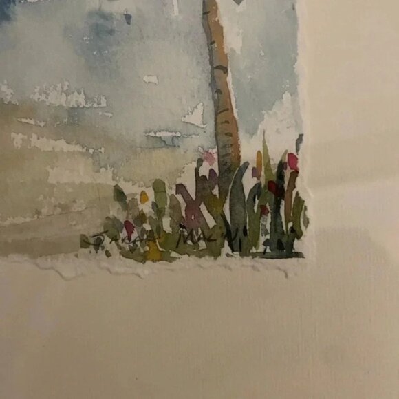 Watercolor beach scene by Sarah Malin framed painting signed - Picture 3 of 4